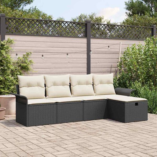 vidaXL Garten-Sofa-Set mit Kissen 5 pcs Schwarz Poly Rattan