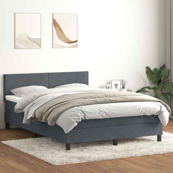 vidaXL Boxspringbett mit Matratze Dunkelgrau 140x210 cm Samt