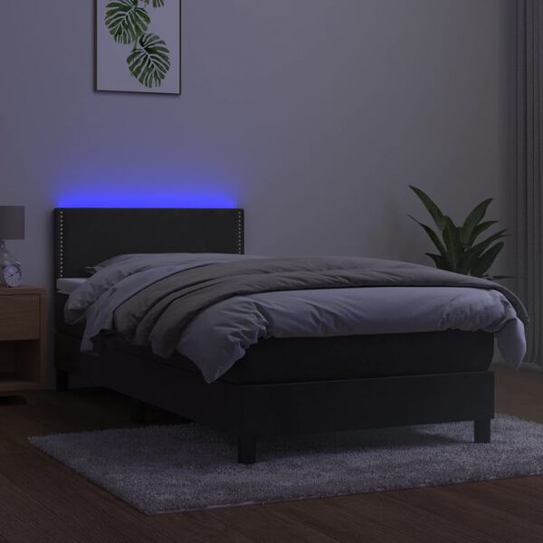 vidaXL Boxspringbett mit Matratze & LED Dunkelgrau 90x200 cm Samt