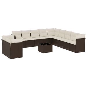 vidaXL 12-tlg. Garten-Sofagarnitur mit Kissen Braun Poly Rattan