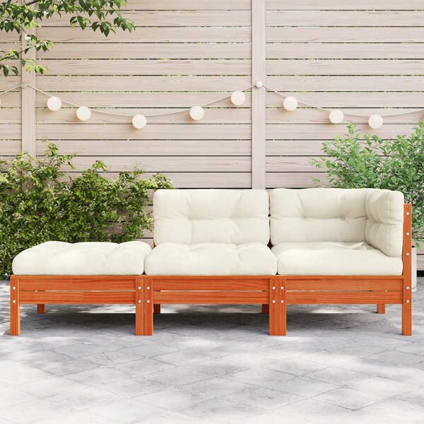 vidaXL Gartensofa mit Kissen und Hocker 3-Sitzer