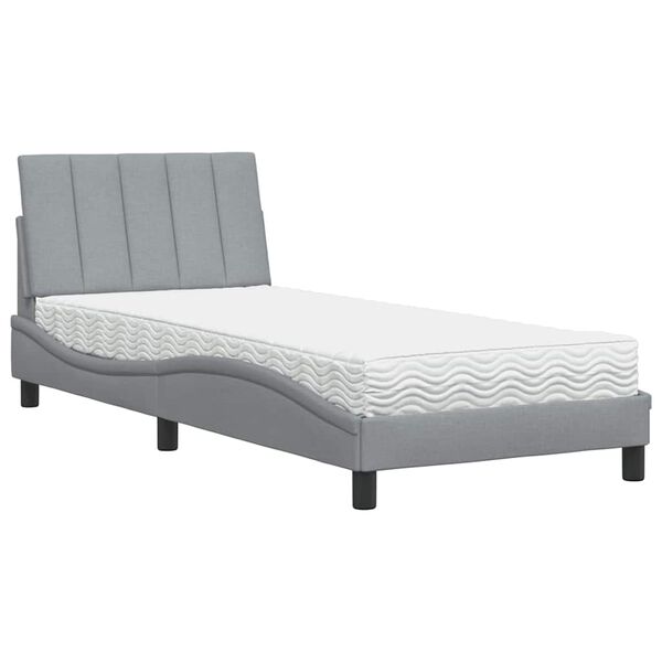 vidaXL Bett mit Matratze "Hanko" Hellgrau 90x190 cm Stoff