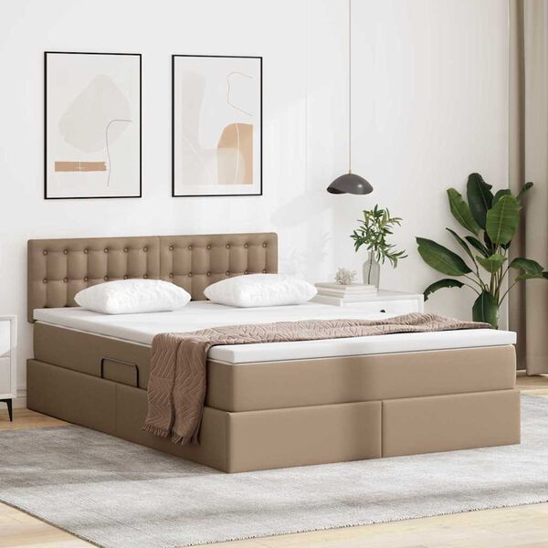 vidaXL Bett mit Stauraum und LED Cappuccino 140 x 190 cm Kunstleder