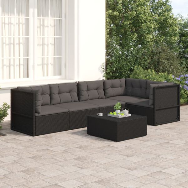 vidaXL 5-tlg. Garten-Lounge-Set mit Kissen Schwarz Poly Rattan