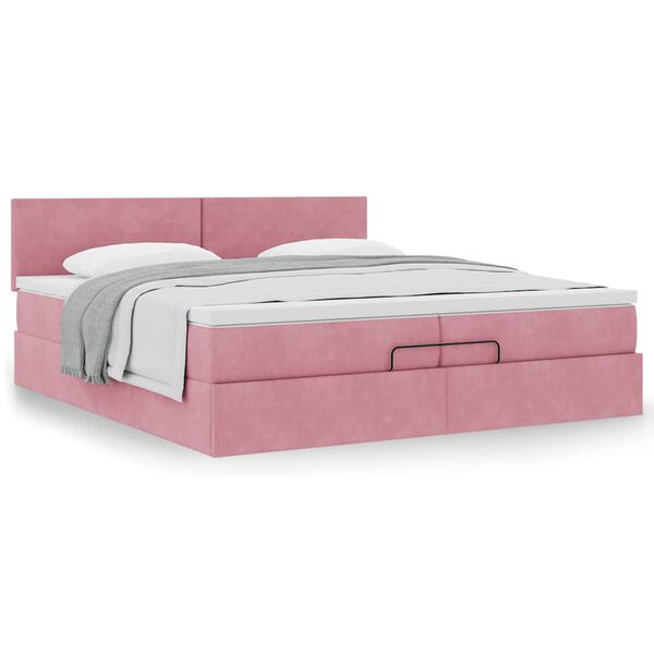 vidaXL Ottoman-Bett mit Matratze Rosa 200x200 cm Samt