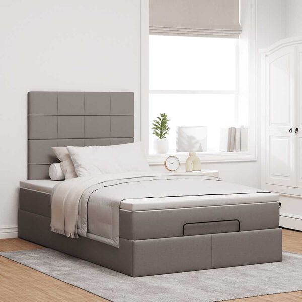 vidaXL Ottoman-Bett mit Matratze & LEDs Taupe 120x190 cm Stoff