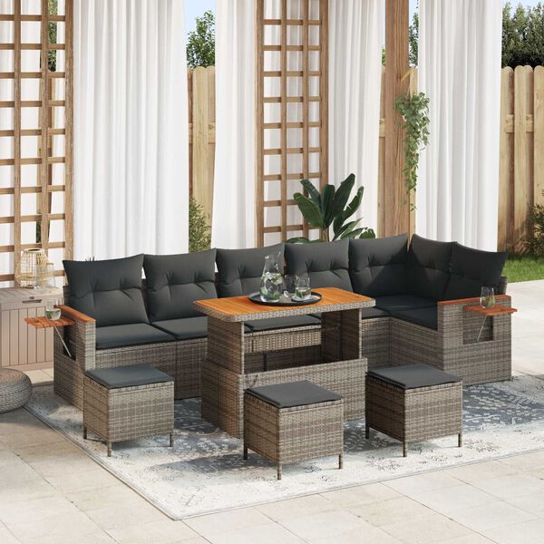 vidaXL Gartensofa-set mit Kissen 12 pcs Grau Poly-Rattan