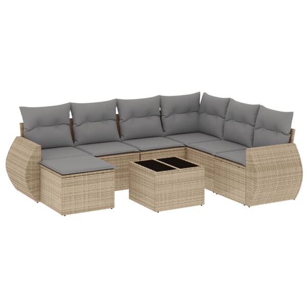 vidaXL 8-tlg. Garten-Sofagarnitur mit Kissen Beige Poly Rattan