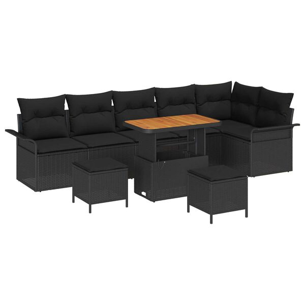 vidaXL Gartensofa-set mit Kissen 9 pcs Schwarz Poly-Rattan