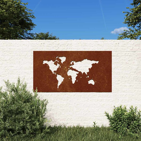 vidaXL Garten-Wanddeko 105x55 cm Cortenstahl Weltkarten-Design