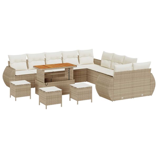 vidaXL Garten-Sofa-Set mit Kissen mit Speicher 14 pcs Beige und Creme