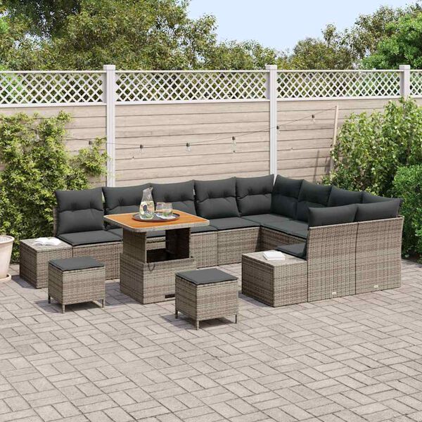 vidaXL Gartensofa-set mit Kissen 12 pcs Grau Poly-Rattan