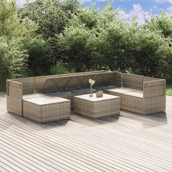 vidaXL 8-tlg. Garten-Lounge-Set mit Kissen Grau Poly Rattan