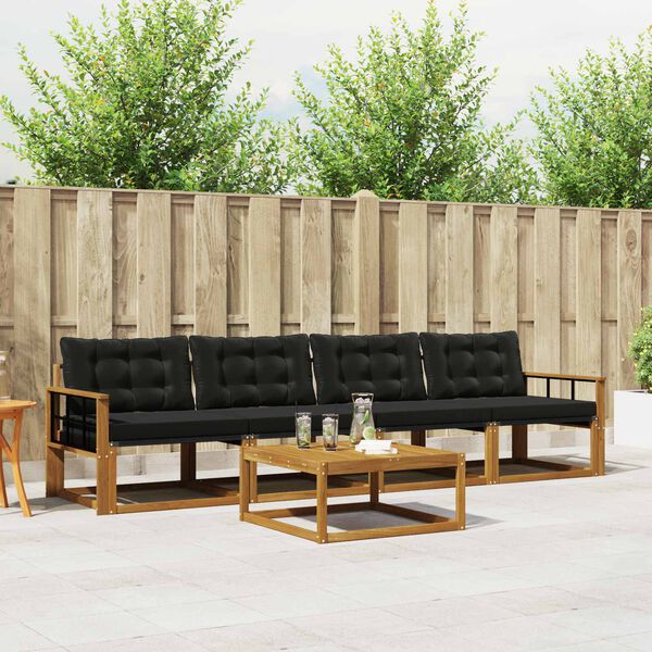 vidaXL Outdoor-Sofagarnitur mit Kissen 5 pcs Nat&uuml;rlich und Schwarz