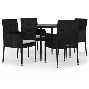 vidaXL 5-tlg. Garten-Essgruppe mit Kissen Schwarz Poly Rattan