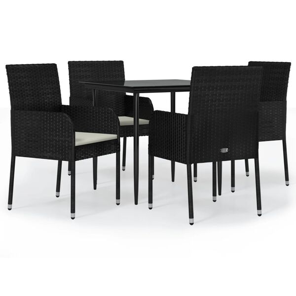 vidaXL 5-tlg. Garten-Essgruppe mit Kissen Schwarz Poly Rattan