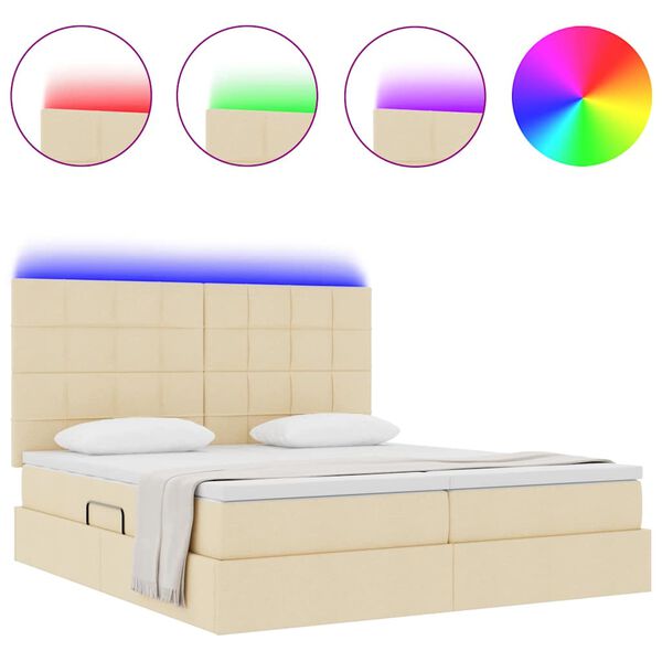 vidaXL Bett mit LED-Lichtleisten mit Kopfteil Creme 180 x 200 cm Stoff