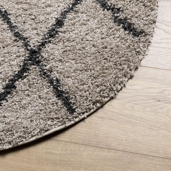 vidaXL Teppich Shaggy Hochflor Modern Beige und Anthrazit &Oslash; 200 cm