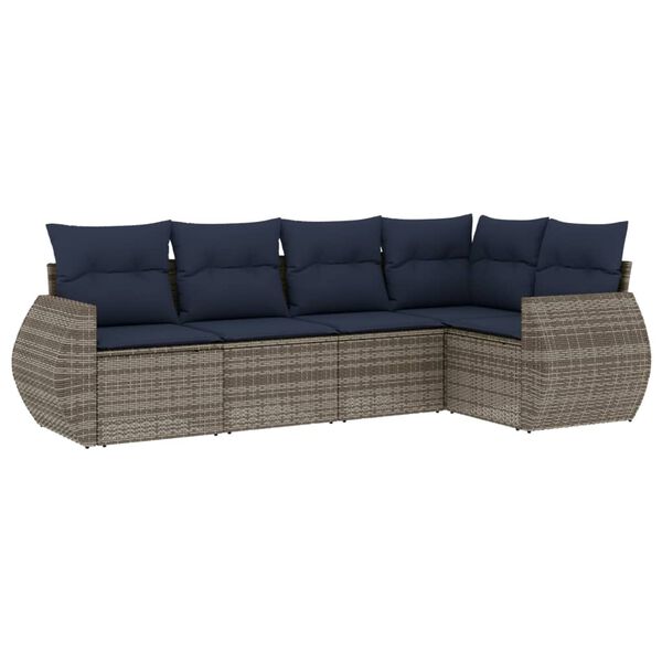 vidaXL 5-teiliges Gartensofa-Set mit Kissen, grau, Polyrattan
