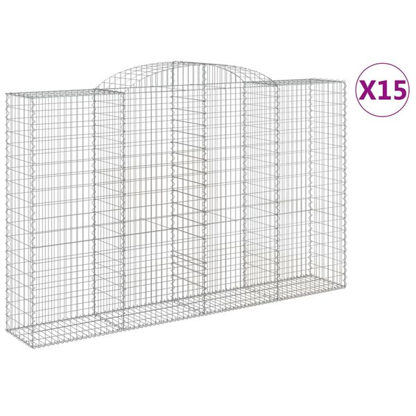 vidaXL Gabionen mit Hochbogen 15 Stk 300x50x180/200cm Verzinktes Eisen