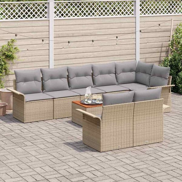 vidaXL Gartensofa-set mit Kissen 9 pcs Beige Poly-Rattan