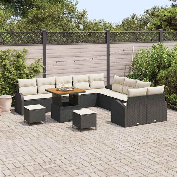 vidaXL Garten-Sofa-Set mit Kissen mit Kissen 13 pcs Schwarz und Creme