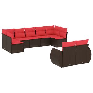 vidaXL 9-teiliges Gartensofa-Set mit Kissen, braun, Polyrattan