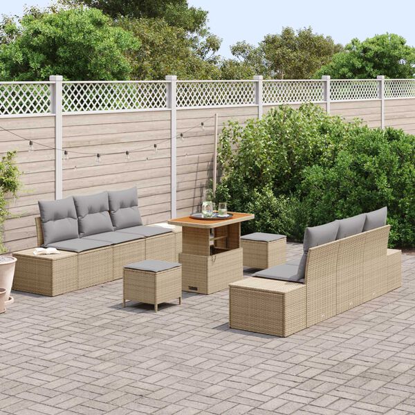 vidaXL Gartensofa-set mit Kissen mit Speicher 9 pcs Beige Poly Rattan