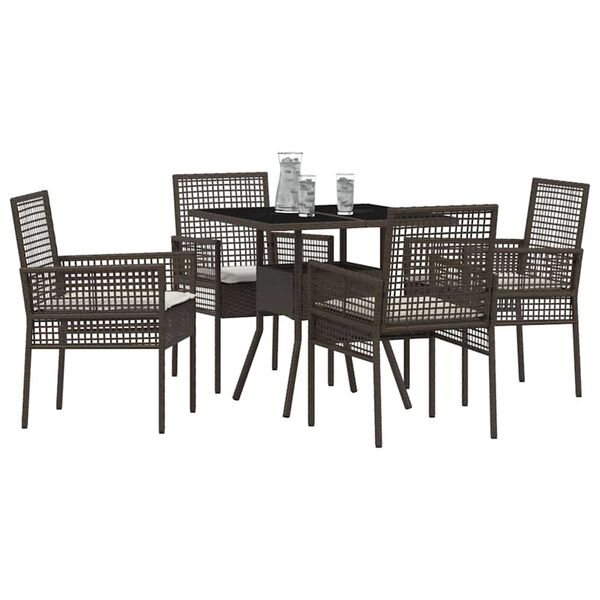 vidaXL Garten Essgruppe 5 pcs Braun Poly Rattan