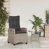 vidaXL Gartensessel Verstellbar mit Kissen Grau Poly Rattan