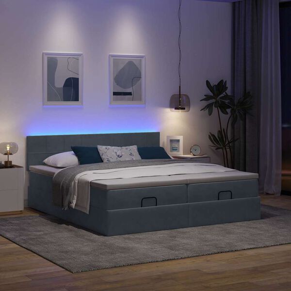 vidaXL Ottoman-Bett mit Matratzen & LEDs Dunkelgrau 180x200 cm Samt