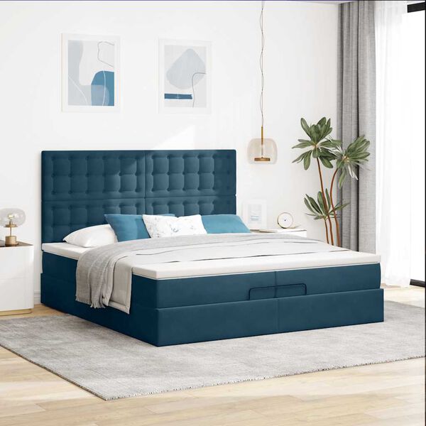 vidaXL Ottoman-Bett mit Matratzen & LED Dunkelblau 200x200 cm Samt