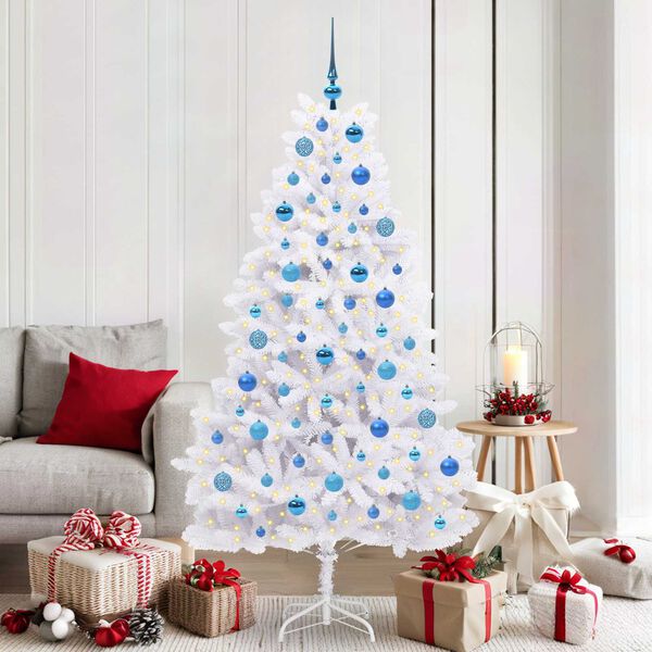 vidaXL K&uuml;nstlicher klappbarer Weihnachtsbaum Wei&szlig; 180 cm PVC und Stahl