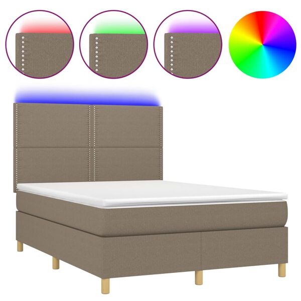 vidaXL Boxspringbett mit Matratze & LED Taupe 140x190 cm Stoff