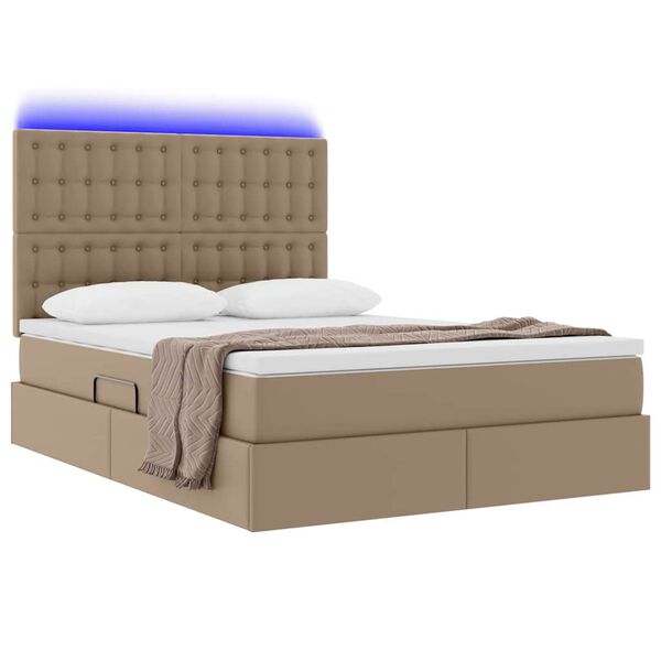vidaXL Bett mit Stauraum und LED Cappuccino 140 x 200 cm Kunstleder