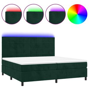 vidaXL Boxspringbett mit Matratze & LED Dunkelgr&uuml;n 200x200 cm Samt