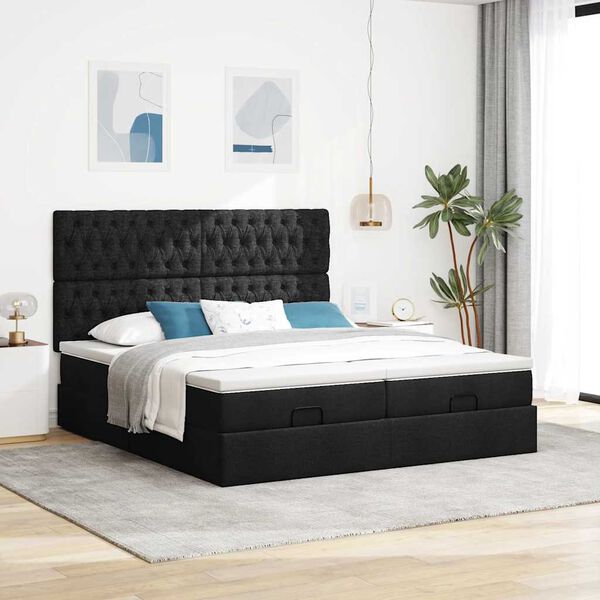 vidaXL Ottoman-Bett mit Matratzen Schwarz 160x200 cm Stoff