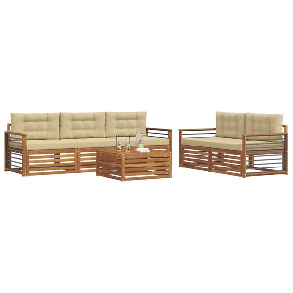 vidaXL Outdoor-Sofagarnitur mit Kissen 6 pcs Natur und Beige