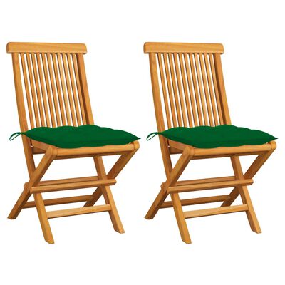 vidaXL Gartenstühle mit Grünen Kissen 2 Stk. Massivholz Teak