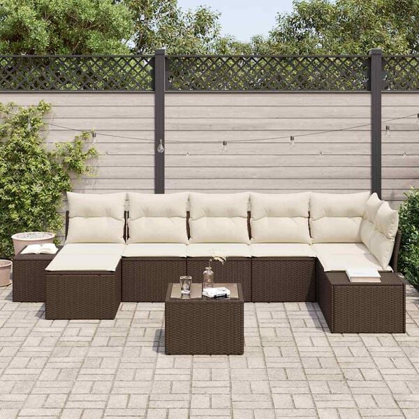 vidaXL Gartensofa-set mit Kissen 8 pcs Braun Poly-Rattan