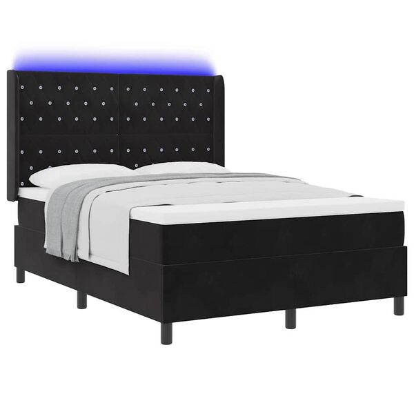 vidaXL LED Boxspringbett mit Matratze Argyle Schwarz 140 x 200 cm Samt