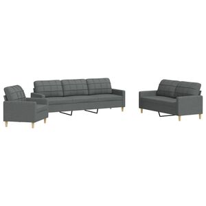 vidaXL 3-tlg. Sofagarnitur Dunkelgrau Stoff