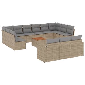 vidaXL 14-tlg. Garten-Sofagarnitur mit Kissen Beige Poly Rattan
