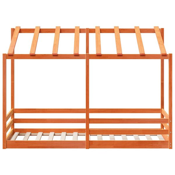 vidaXL Kinderbett mit Dach Wachsbraun 90x190 cm Massivholz Kiefer