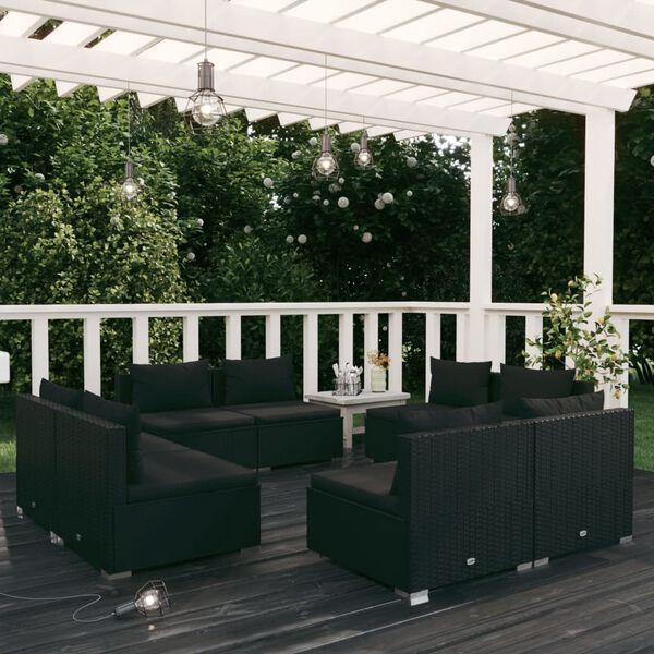 vidaXL 8-tlg. Garten-Lounge-Set mit Kissen Poly Rattan Schwarz