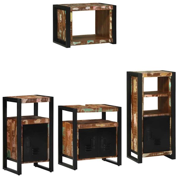 vidaXL Badezimmerm&ouml;bel-Set mit Regal 4 pcs Massives upgecyceltes Holz