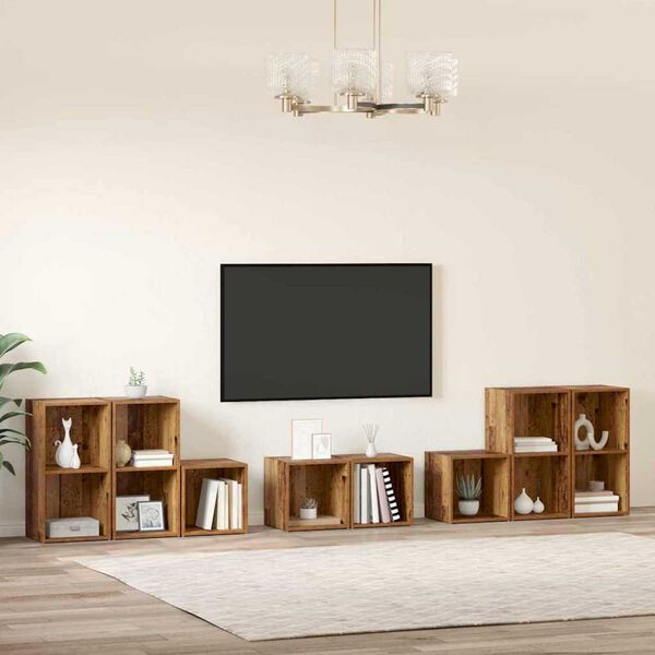 vidaXL TV-Schrank Set Wandmontiert 8 pcs Altholz Holzwerkstoff