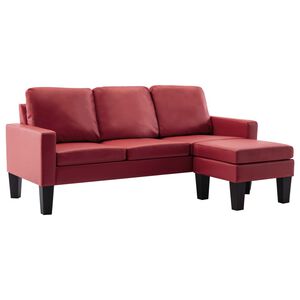 vidaXL 3-Sitzer-Sofa mit Hocker Weinrot Kunstleder