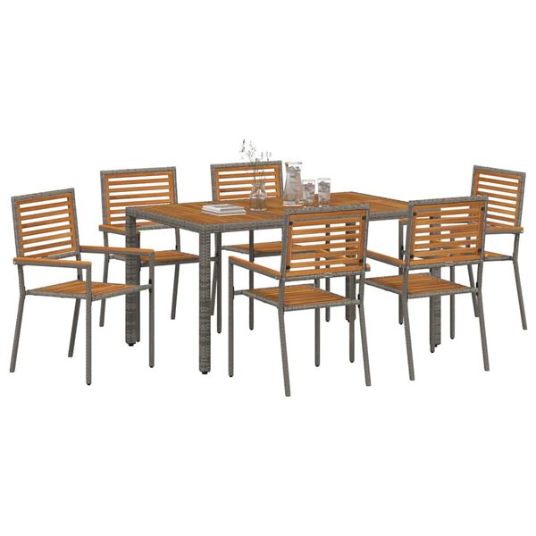 vidaXL Garten Essgruppe 7 pcs Grau und Braun Poly-Rattan