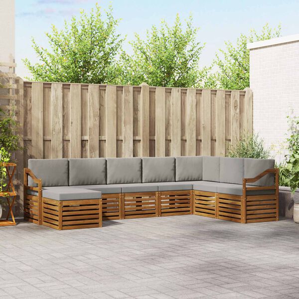 vidaXL Ecksofa Set 8 pcs Nat&uuml;rlich und Hellgrau Massivholz Akazie